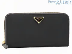 【超美品】プラダ　PRADA　ナイロン トライアングル　ジップアラウンド長財布　ラウンドファスナー長財布　NERO ブラック　ナイロン サフィアーノレザー　1ML506