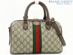 【外超美品】グッチ　GUCCI　オフィディア　GGスプリーム　シェリーライン　2WAY ミニ ボストンバッグ　ハンドバッグ　ショルダーバッグ　シェリーカラー ベージュ ダークブラウン　PVC レザー　772061