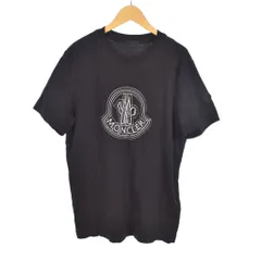 モンクレール MONCLER 23SS Tシャツ 半袖カットソー プリント ロゴ 穴あり S 黒 ブラック J10918C00028 89A17 メンズ
