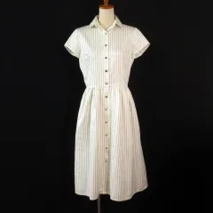 ELLie JOSH&co ワンピース シャツワンピ ストライプ 半袖 40 白 ホワイト