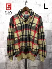 90'S チャップスラルフローレン チェック ショールカラー セーター L CHAPS RALPHLAUREN