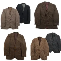 古着卸 まとめ売り ウール地 テーラード ジャケット 6枚セット (メンズ 40 ) エルボーパッチ ヘリンボーン 中古 古着 ND7735