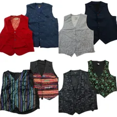 古着卸 まとめ売り ジレ MIX ベスト 8枚セット (メンズ Ｌ ) ストライプ 総柄 エスニック 中古 古着 ND7843