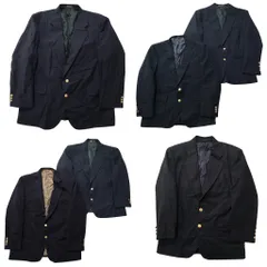 古着卸 まとめ売り 紺ブレザー テーラード ジャケット 6枚セット (メンズ 44 /46 ) 金ボタン 2つボタン シングル 中古 古着 ND7885