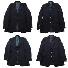 古着卸 まとめ売り 紺ブレザー テーラード ジャケット 4枚セット (メンズ 34 ) シングル 金ボタン 中古 古着 ND7905
