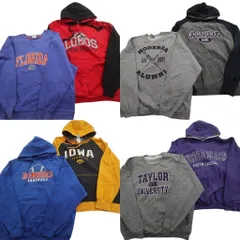 古着卸 まとめ売り カレッジ風 スウェット 8枚セット (メンズ 2XL ) 3段プリント フーディー ラグラン 前V 中古 古着 ND8034
