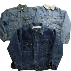 古着卸 まとめ売り 裏ボア トラッカーデニム ジャケット 3枚セット (メンズ M /L ) フェード インディゴブルー 中古 古着 ND8276