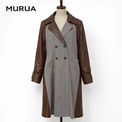 MURUA マテリアルミックストレンチコート サイズF フェイクレザー 異素材切替 チェック柄ロングコート