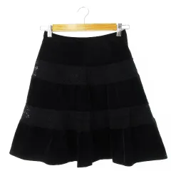 レストローズ L'EST ROSE スカート ベロア フレア ひざ丈 切替 レース ボーダー ゴシック アンティーク 2 黒 ブラック /CK13