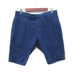 ユナイテッドアローズ UNITED ARROWS ショートパンツ ハーフ ストライプ サッカー地 50 L 紺 ネイビー 黒 ブラック /YI