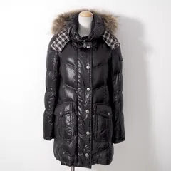 美品 バーバリー ブルーレーベル BURBERRY BLUE LABEL ラクーンファー ダウンコート 38 ブラック レディース 正規品 6-ZA012