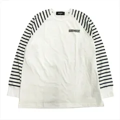 美品 23ss ディースクエアード DSQUARED2 ラグラン ボーダー オーバーサイズ ロング Tシャツ カットソー 長袖 ロゴ プリント XS 白 ホワイト 黒 ブラック メンズ