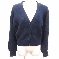 アズールバイマウジー AZUL by moussy カーディガン ニット Vネック ワッフル地 長袖 S 紺 ネイビー /YK