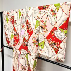 小紋　アンティーク　金彩　薔薇　菊花　レース　ハート　紐付き　着物　017tz