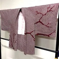 羽織　総絞り　枝　亀甲地紋　流水　ワインレッド　着物　017tz