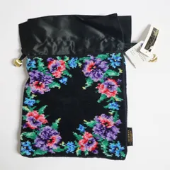 レイクアルスター 巾着ポーチ シュニール織 ブラック 花柄 Lake Alster タグ付き フェイラー姉妹ブランド 上品 ミセス向け
