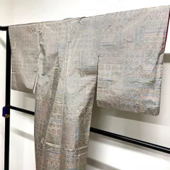 小紋　紬　更紗模様　タイル柄　バチ襟　七宝　菱模様　花模様　着物　017tz
