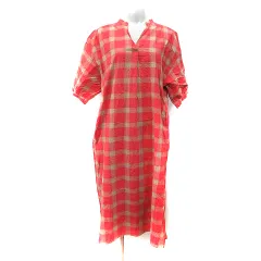 ハートマーケット HEART MARKET ワンピース ロング 半袖 チェック F 赤 レッド  ベージュ /YI