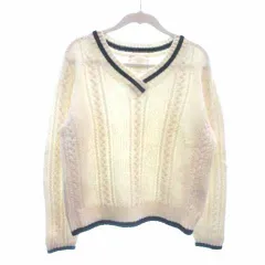 ユナイテッドアローズ UNITED ARROWS  HOME STYLE for LIVING ニット セーター Vネック ケーブル 長袖 ウール 白 ホワイト /YK