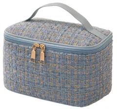 手提げ 多機能 コスメポーチ メイクブラシ収納可能 出張 化粧品収納バッグ 旅行用 大開口 軽量 メイクポーチ 持ち運び 大容量 (ブルー) 化粧ポーチ