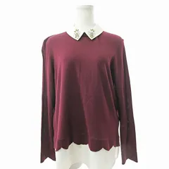 テッドベーカー TED BAKER ビジュー フェイクレイヤード ニット カットソー 長袖 シルク混 コットン 2 ボルドー 臙脂 白 0527