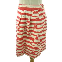 ローラアシュレイ LAURA ASHLEY スカート ボーダー ひざ丈 1 白 ホワイト オレンジ 1012 ■YHS6