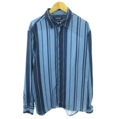 ナノユニバース nano universe 薄手 シャツ ストライプ 長袖 M 水色 紺 ライトブルー ネイビー 0923 ■YHS5