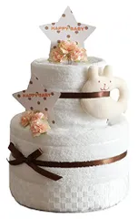 今治 2段 オーガニック おむつケーキ 出産祝い 男の子 女の子 名入れ刺繍 ギフト しろきらり メリーズテープタイプＳサイズ☆彡