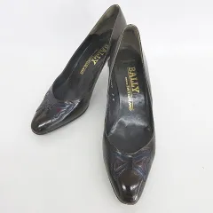 バリー BALLY パンプス ヒール レザー 茶 ブラウン ネイビー 紺 5E