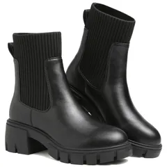 【特価商品】レディース ショートブーツ 黒 レディース ミドル丈 ソックスブーツ ニットブーツ 厚底ブーツ エンジニアブーツ ハイカット サイドゴアブーツ 秋 冬用 ワークブーツ ブーツ アンクルブーツ 革靴 防水 [todaysunny] Boots wom