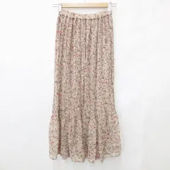 イング INGNI スカート プリーツスカート ロング 総プリント 花柄 総ゴム ベージュ M