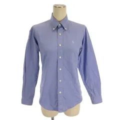 ラルフローレン RALPH LAUREN SLIM FIT シャツ ブラウス 長袖 ボタンダウン ロゴ刺繍 コットン 青系 ブルー系 7 ■FF