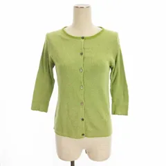 マーガレットハウエル MARGARET HOWELL ニット カーディガン 七分袖 クルーネック リネン コットン 緑 グリーン 2