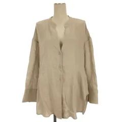 ザラ ZARA リネン スキッパー シャツ 長袖 ライトベージュ XS 251118E