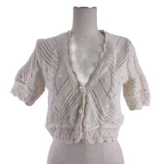 ザラ ZARA ショート丈 ニット カーディガン かぎ編み 半袖 S アイボリー ■FF