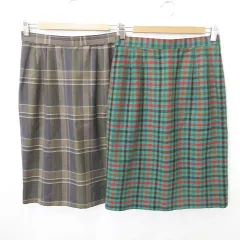サンリーブ Sun Reve スカート 2枚セット タイトスカート ロング チェック プリーツ 毛 緑 赤 茶 グリーン レッド ブラウン 11