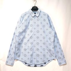 美品 ルイヴィトン モノグラム 総柄 長袖シャツ ストライプ グレー S