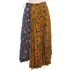 トーガ プルラ TOGA PULLA Print mix skirt 総柄 プリーツ ロングスカート TP92-FG231 ネイビー イエロー 34