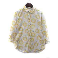 ニコアンド Niko and.. シャツ ブラウス 七分袖 総柄 3 M～L 黄色 イエロー /YI