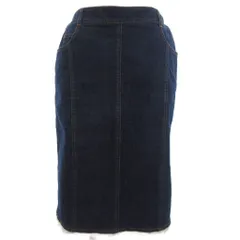 エスカーダ ESCADA フリンジ デニム スカート タイト ひざ丈 インディゴ 36 M-L位 ■ECT