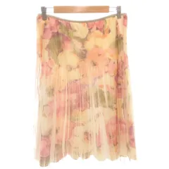 23区 オンワード樫山 スカート チュール ひざ丈 40 黄 イエロー ピンク 花柄 プリーツ /FF