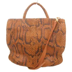 ノーブランド ハンドバッグ ショルダー 2WAY パイソンレザー 本革 茶 ブラウン /AE