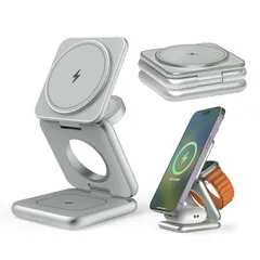 新品 Redbean 折りたたみ式 3 in 1 ワイヤレス充電器 P1 Pro [ アルミニウム 3台同時充電 Magsafe対応 AppleWatch AirPods 急速充電 合計最大22W (15W/7.5W/5W/2W) iPhone15 /15Pl