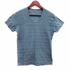 ノーブランド Tシャツ カットソー クルーネック ボーダー 半袖 46 S 青 ブルー /YK