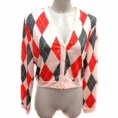 シーイン SHEIN カーディガン ニット Vネック アーガイル柄 長袖 XL ピンク /YK ●RY