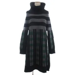 ディーゼル DIESEL ニット ワンピース 膝丈 オフタートル 長袖 チェック柄 1 黒系 ■GY99