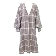 ロフ loaf ロングコート ノーカラー アウター チェック ONE フリー 茶 ブラウン A0526