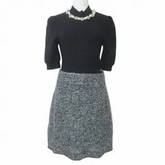 スナイデル SNIDEL ドッキング ニットワンピース ひざ丈 5分袖 ビジュー ハイネック 0 S相当 ブラック グレー系 X