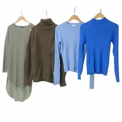 エモダ EMODA デュラス 他 秋冬衣類 4点セット まとめ ニット セーター ワンピース 長袖 オープンスリーブ 無地 ブルー ブラウン カーキ Mサイズ フリーサイズ X