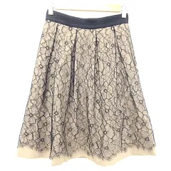 エポカ EPOCA 美品 フレア スカート ひざ丈 総レース 38 S相当 ベージュ ブラック ■YHS12 A1210
